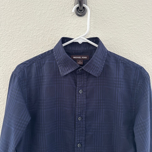 Michael Kors Blue Plaid Slim Fit Men’s Button down Small - Picture 3 of 10